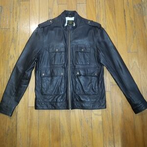Lucky Brand Black Leather Military Jacket